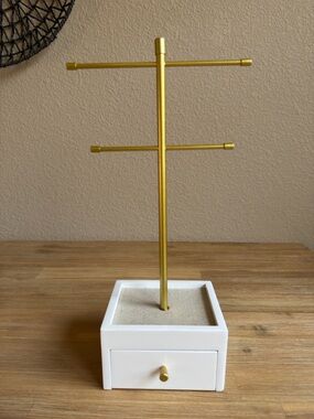 Hive & Honey Gold and White Jewelry T-Bar Stand with Drawer